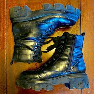 Nine West Crocodile Lug Combat Boot in Black